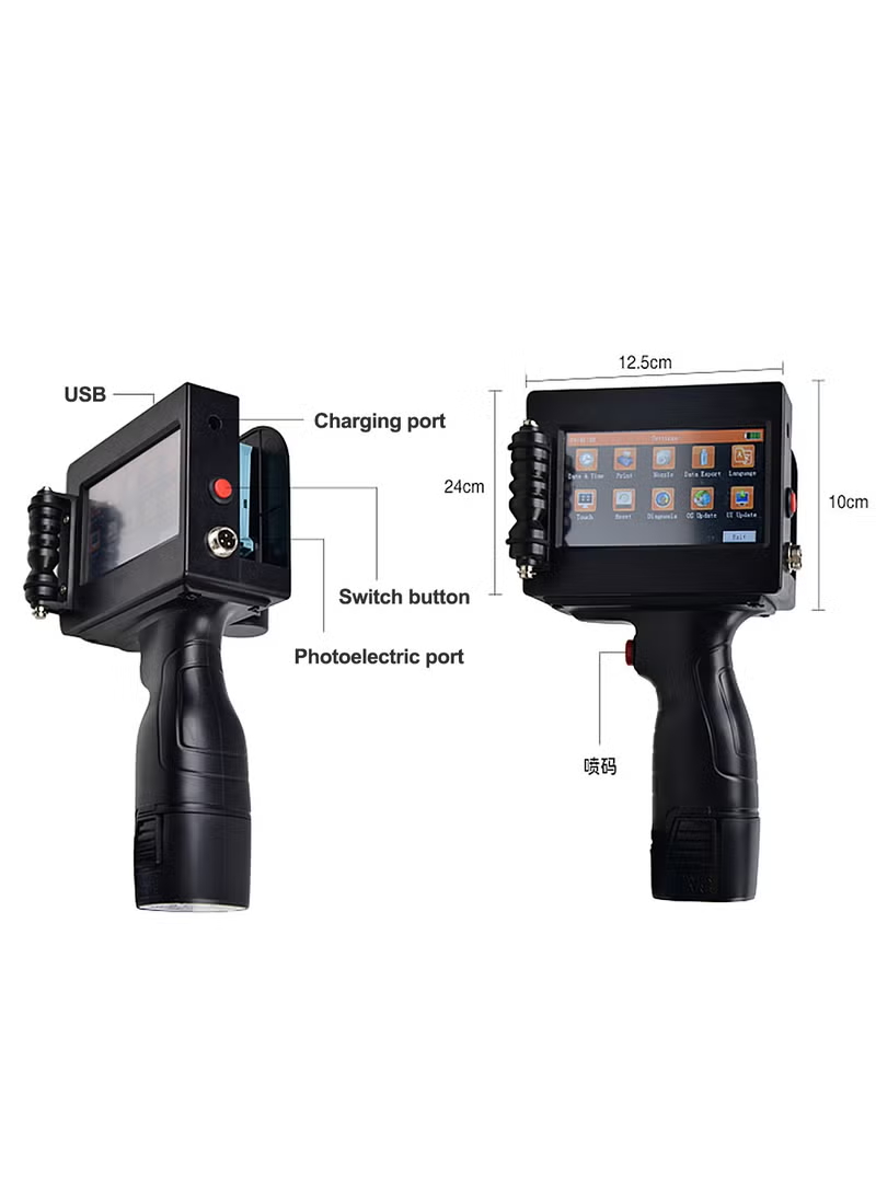 طابعة نفث الحبر المحمولة لطباعة تواريخ انتهاء الصلاحية وأرقام الدفعات ورموز الاستجابة السريعة والرموز الشريطية والشعارات على الكراتين والخشب والقماش والبلاستيك والمعادن