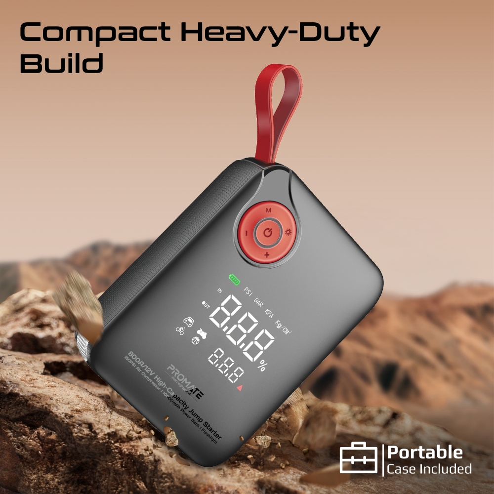 جهاز طوارئ 4 في 1 لتشغيل السيارات بقوة 800 أمبير، مزوّد بكمبروسر هواء 150PSI وبطارية 10000mAh، يشحن عبر USB وType-C، مع كشاف LED قوي، مثالي للسيارات، الدفع الرباعي، والدراجات النارية — الحل الذكي على جهاز طوارئ 4 في 1 لتشغيل السيارات بقوة 800 أمبير، مزوّد بكمبروسر هواء 150PSI وبطارية 10000mAh، يشحن عبر USB وType-C، مع كشاف LED قوي، مثالي للسيارات، الدفع الرباعي، والدراجات النارية — الحل الذكي على